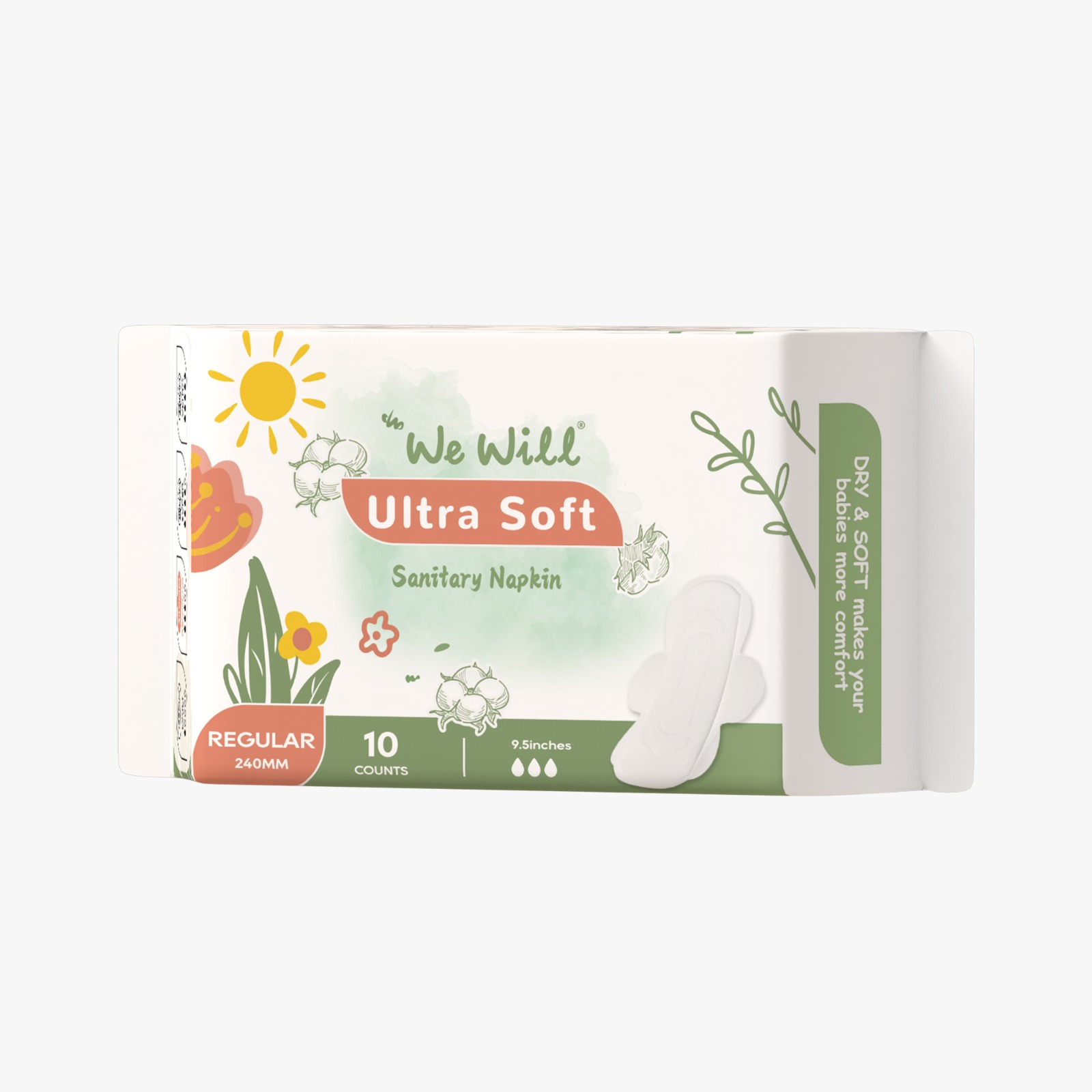 Ultra-thin soft day use sanitary napkin